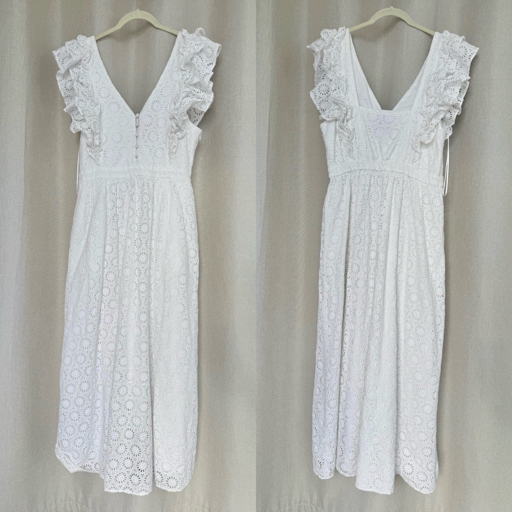 J. Crew Eyelet Cotton White Sleeveless Ruffle Maxi Dress L (14) - Picture 2 of 11